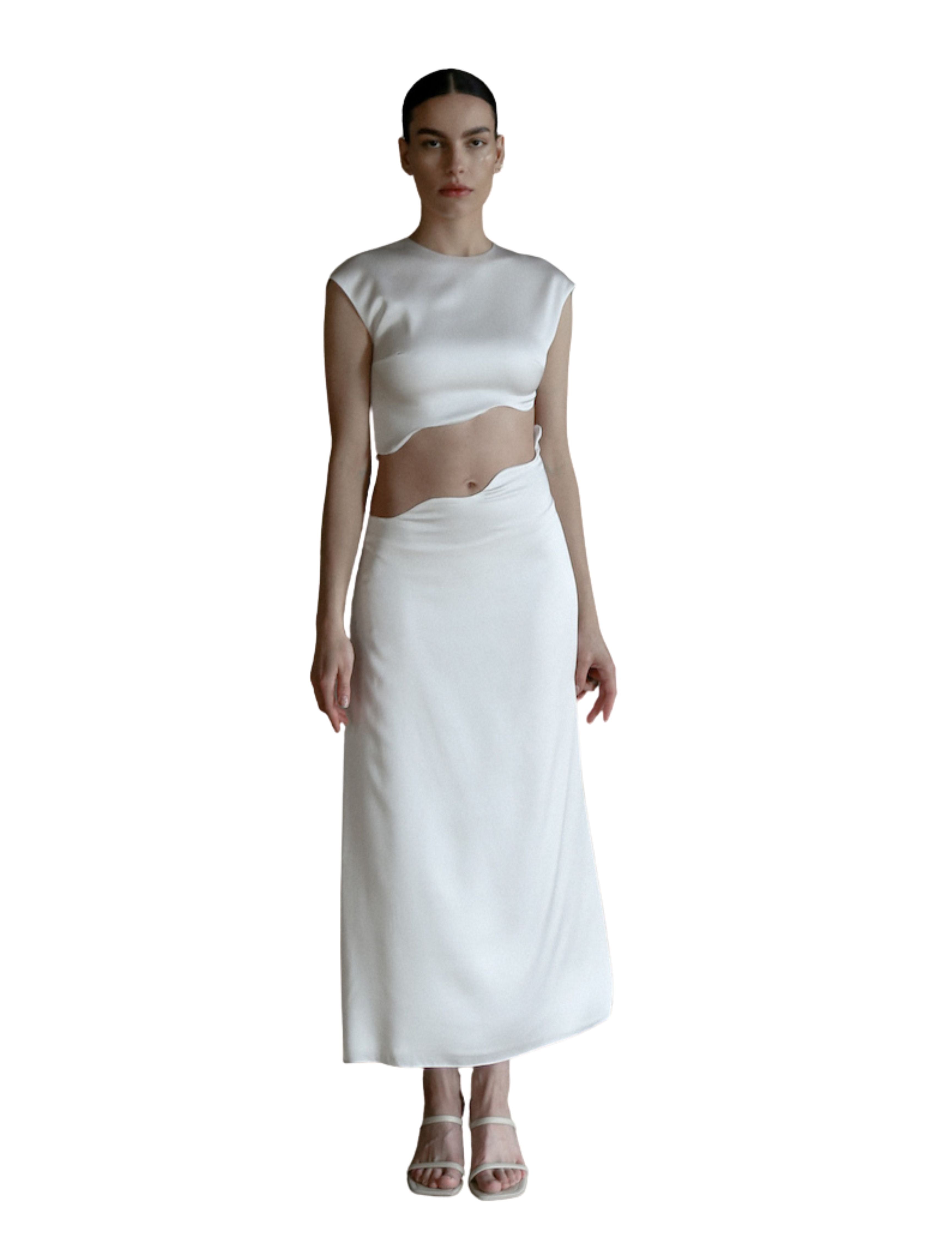 Rhea White Silk Skirt Set