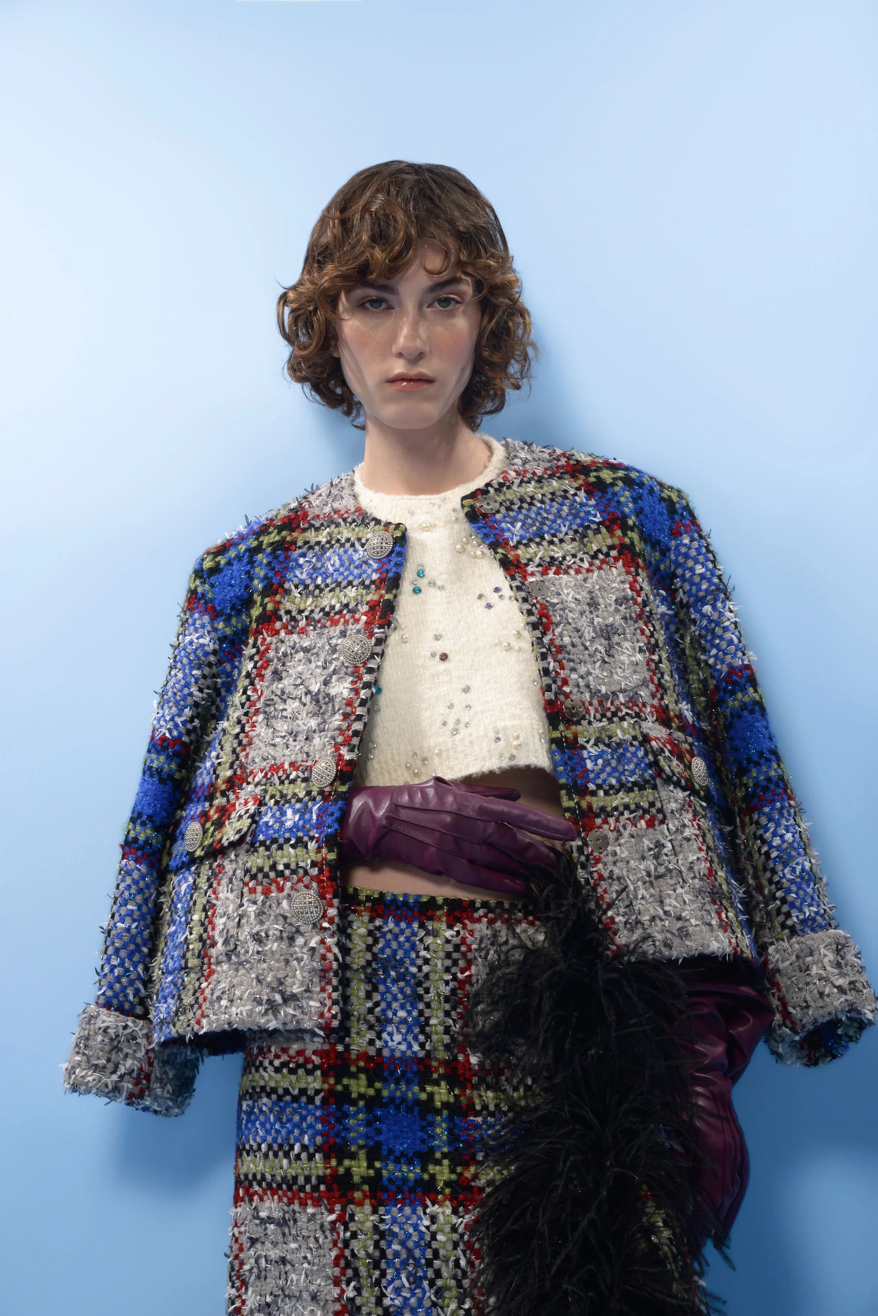 Tweed Boa Blue Skirt