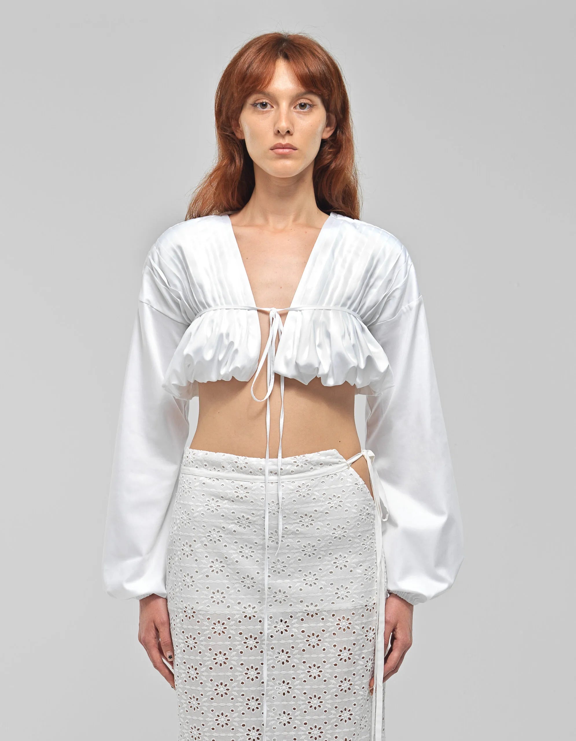 ARLETTE White Long Sleeve Ruched Top