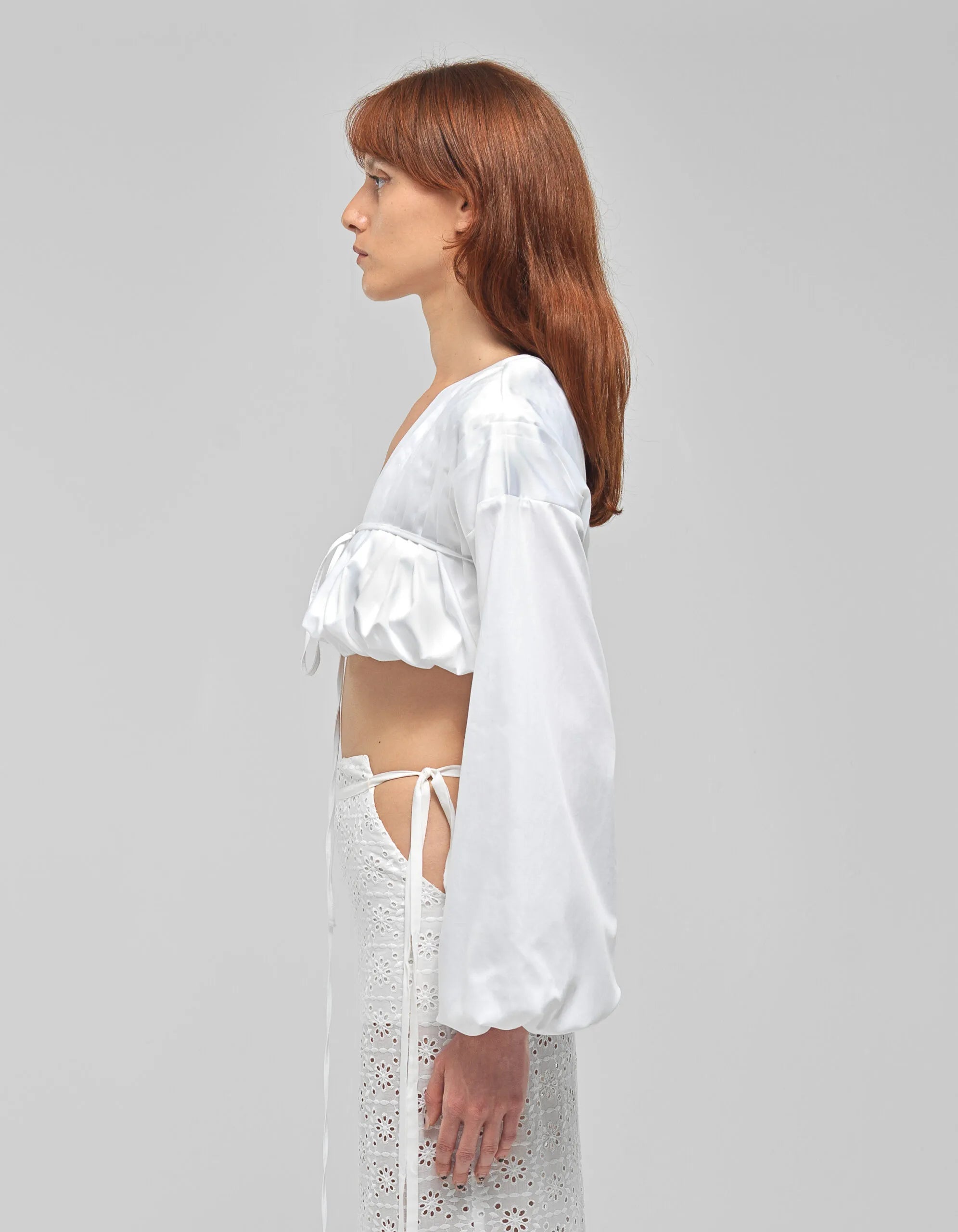 ARLETTE White Long Sleeve Ruched Top