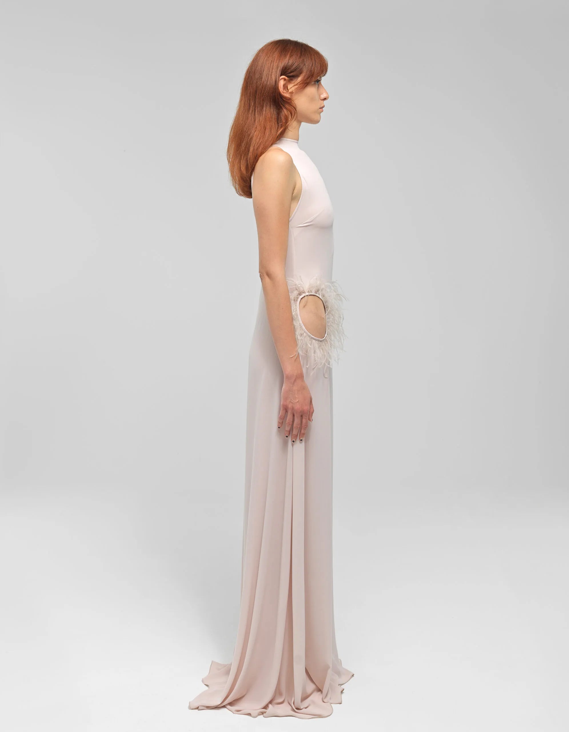 VIOLA Pink Chiffon Dress With Feathers