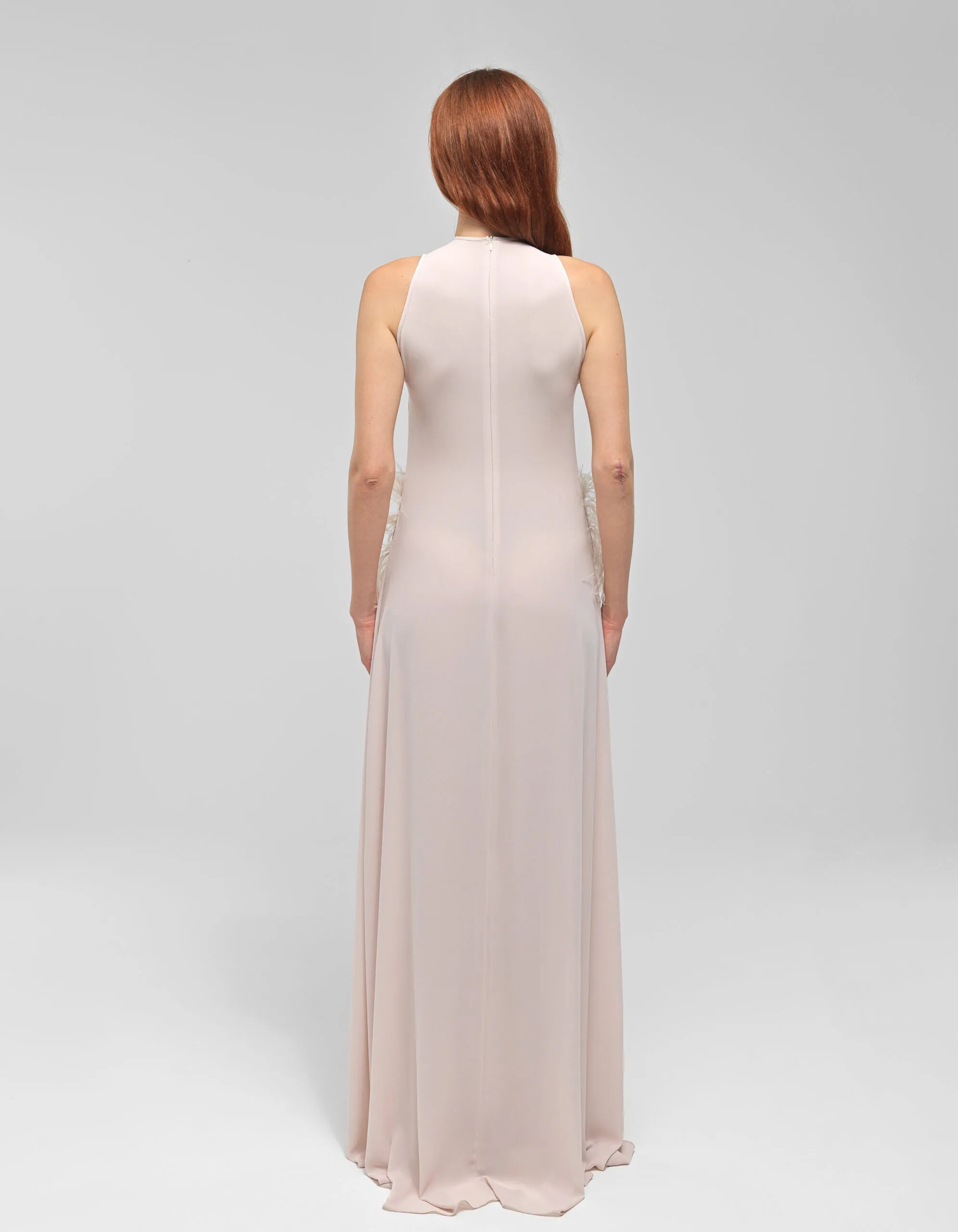 VIOLA Pink Chiffon Dress With Feathers