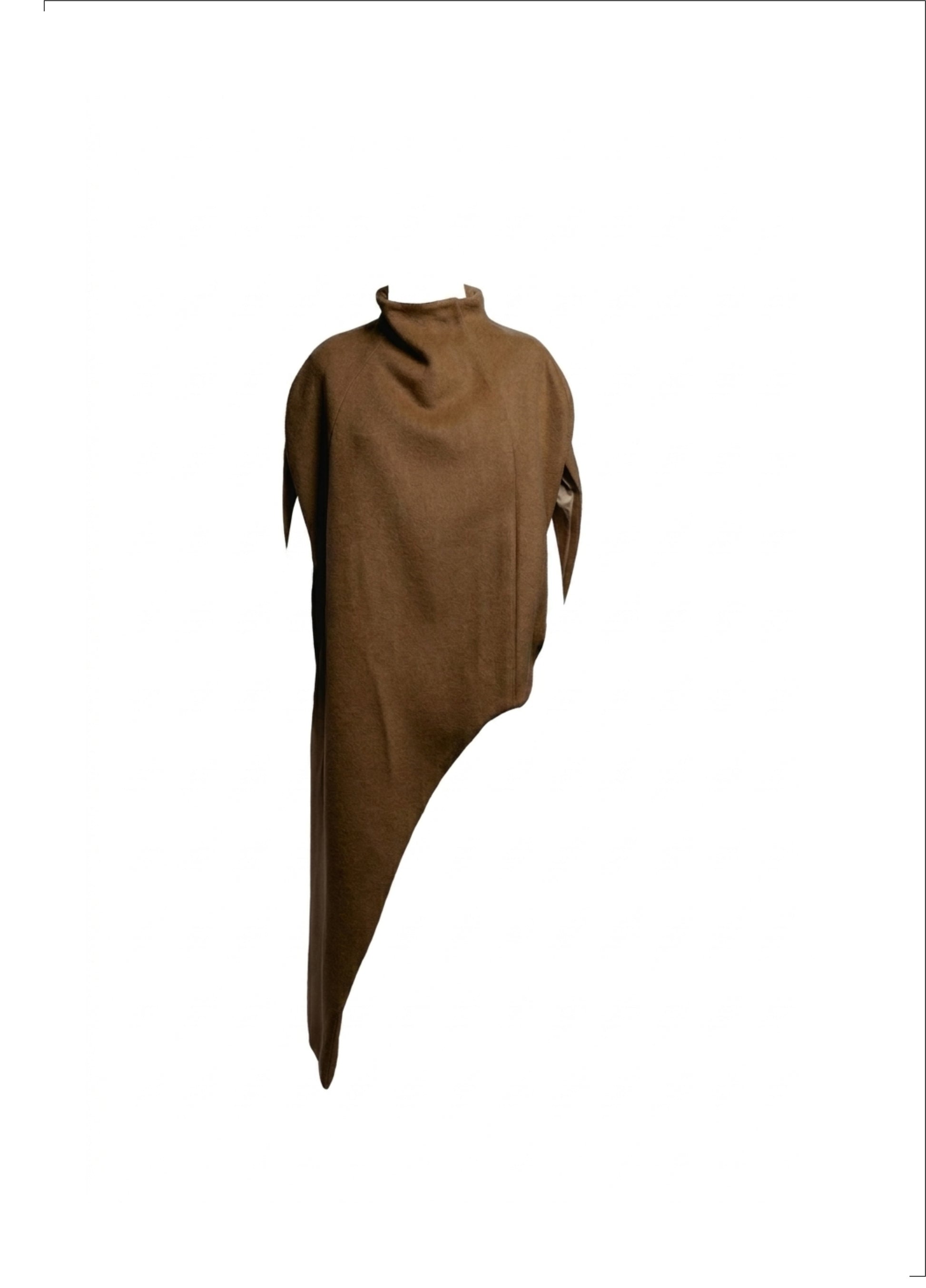 Asymmetric Camel Funnel-Neck Cape Coat