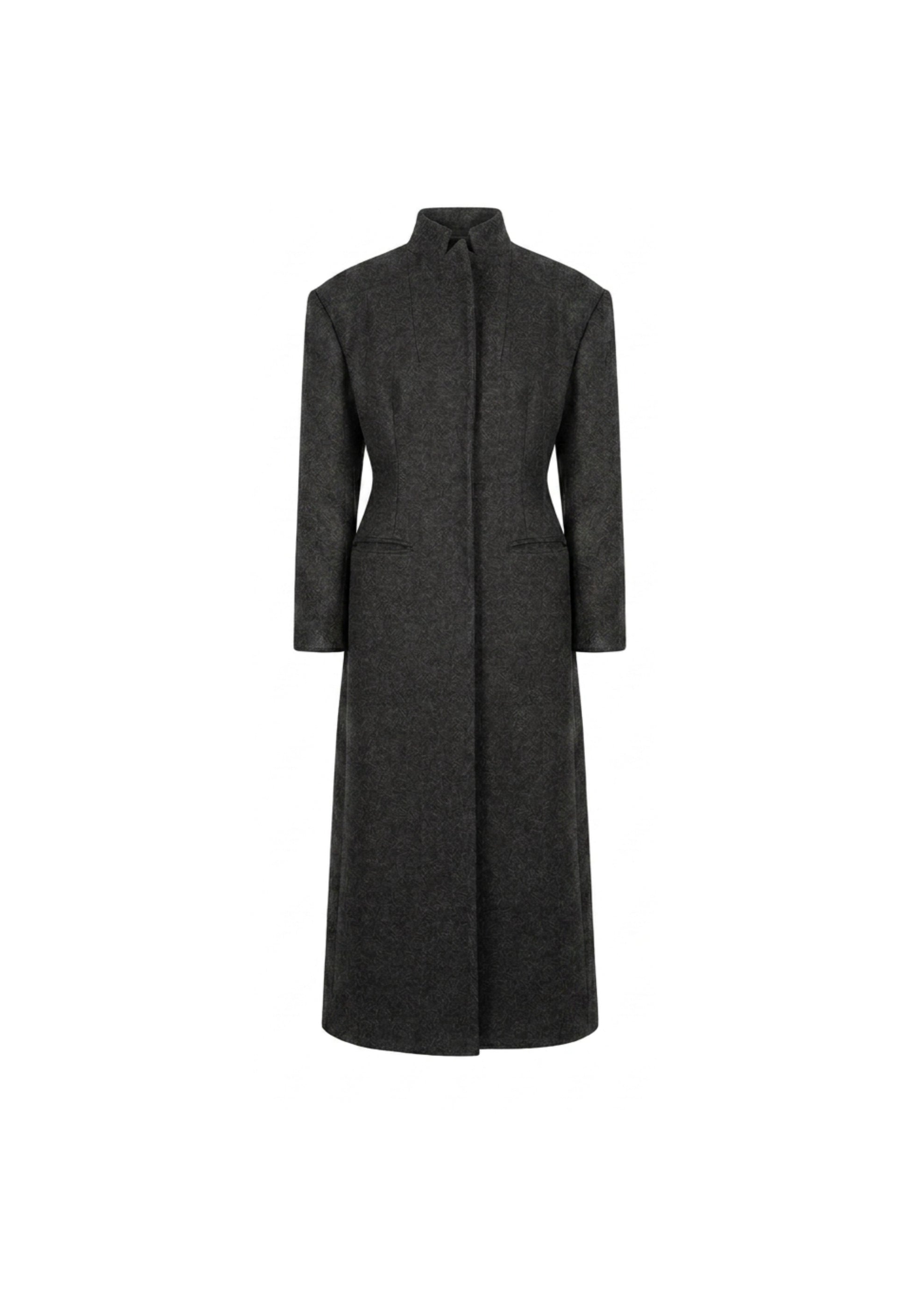 Dark Gray Funnel-Neck Maxi Coat