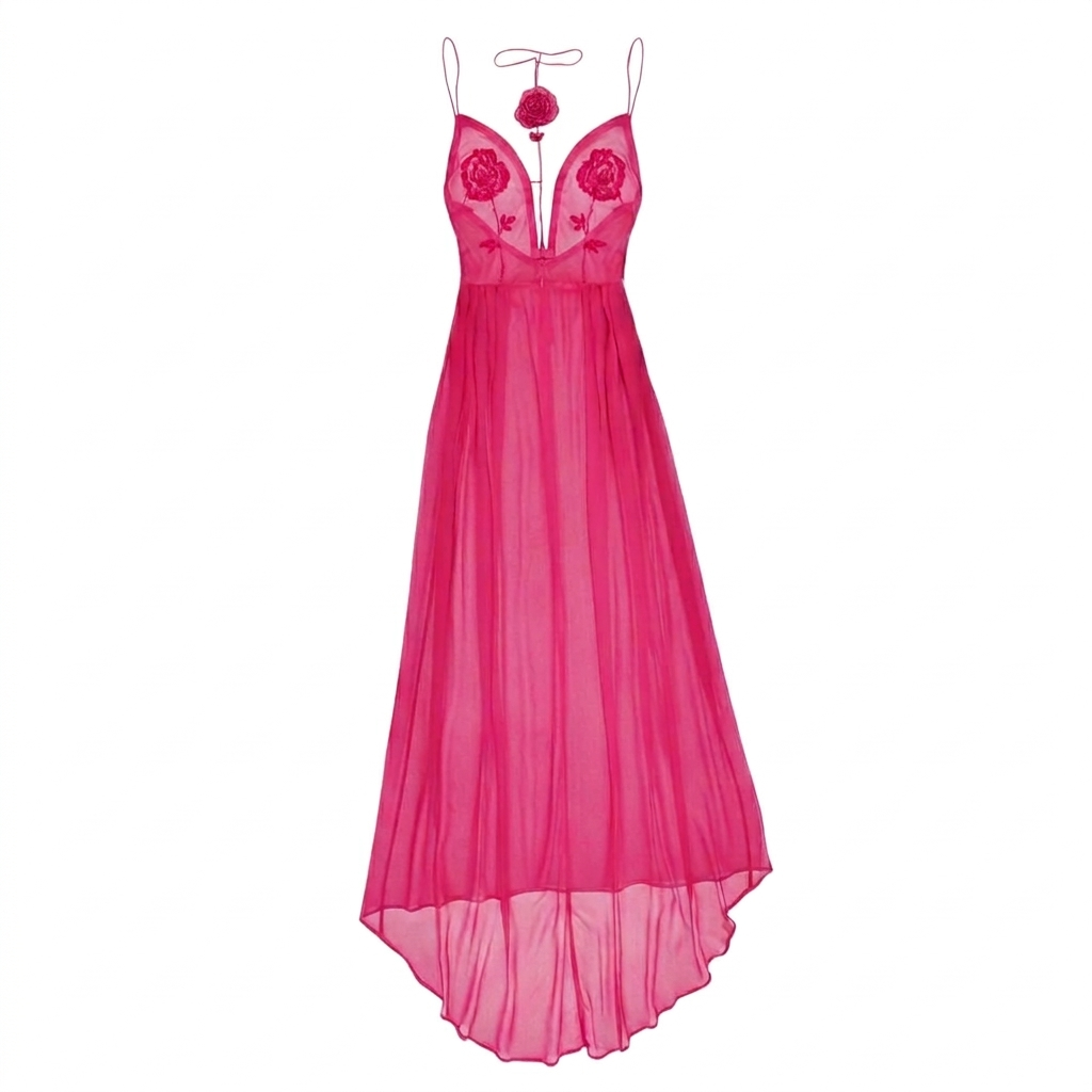 Pink Rose Embroidered Maxi Dress