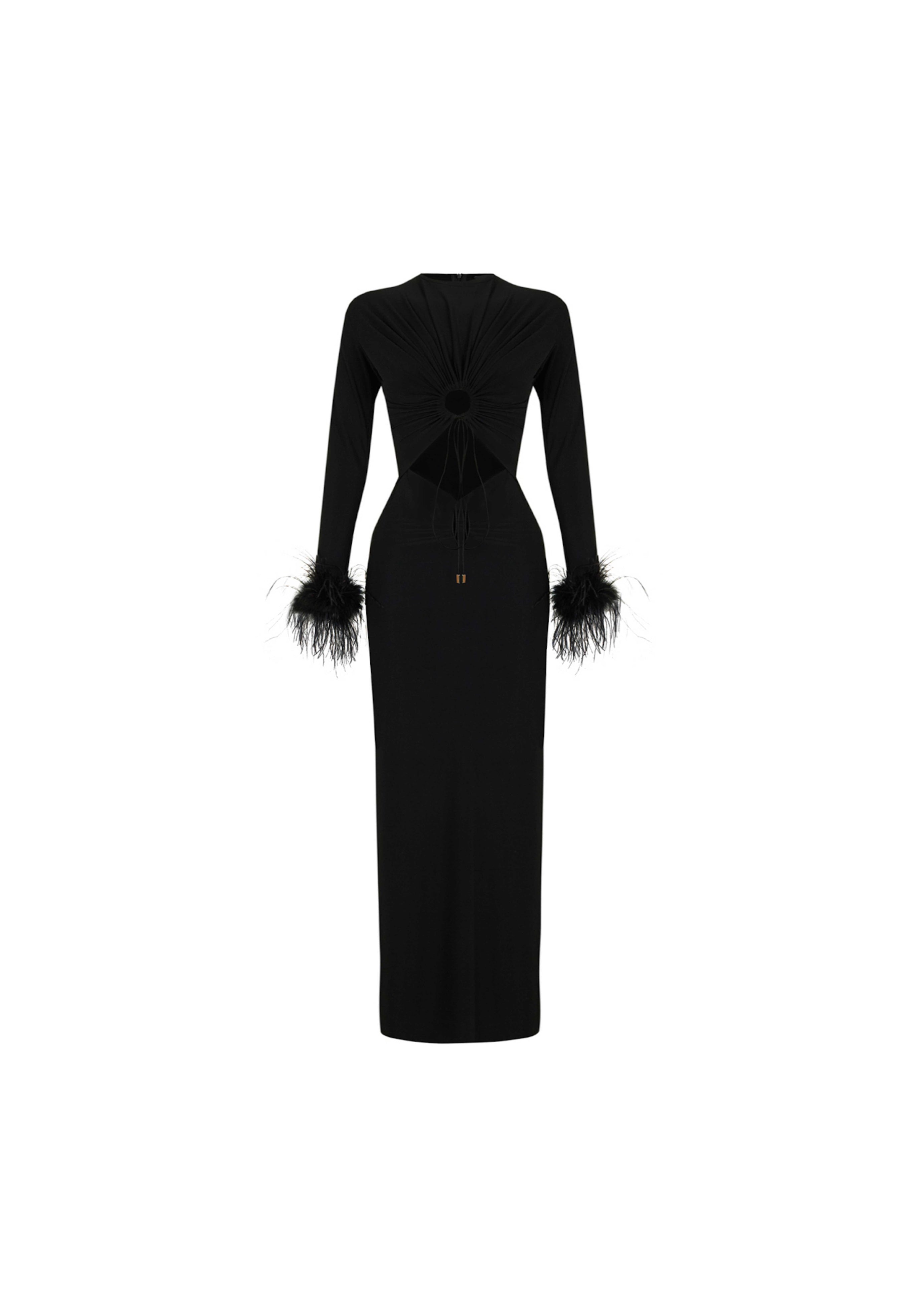 Knitted Dress and Feathers In Black