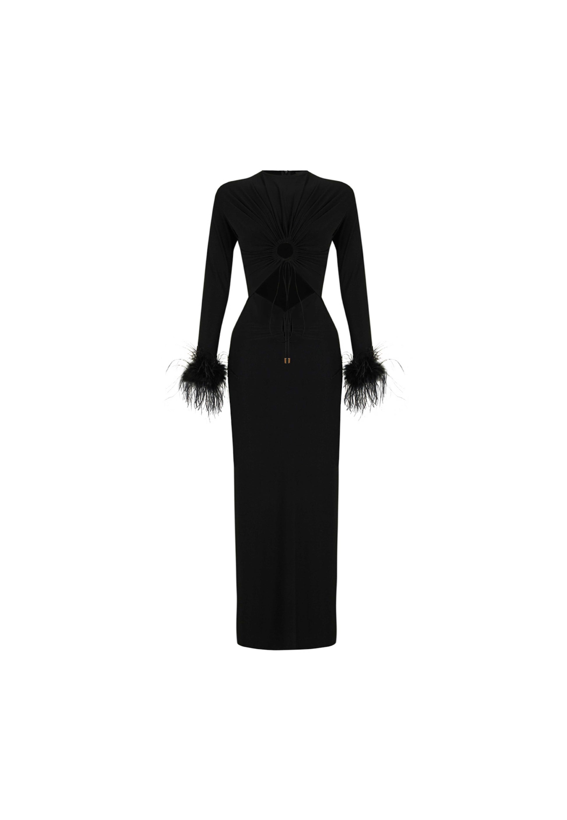 Knitted Dress and Feathers In Black