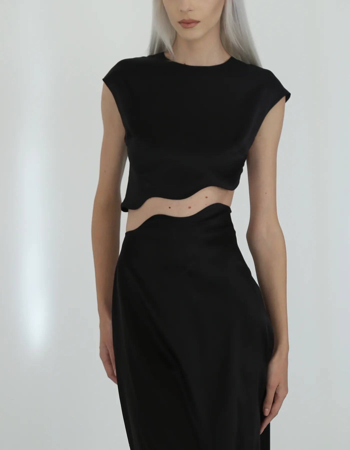 Rhea Black Silk Skirt Set