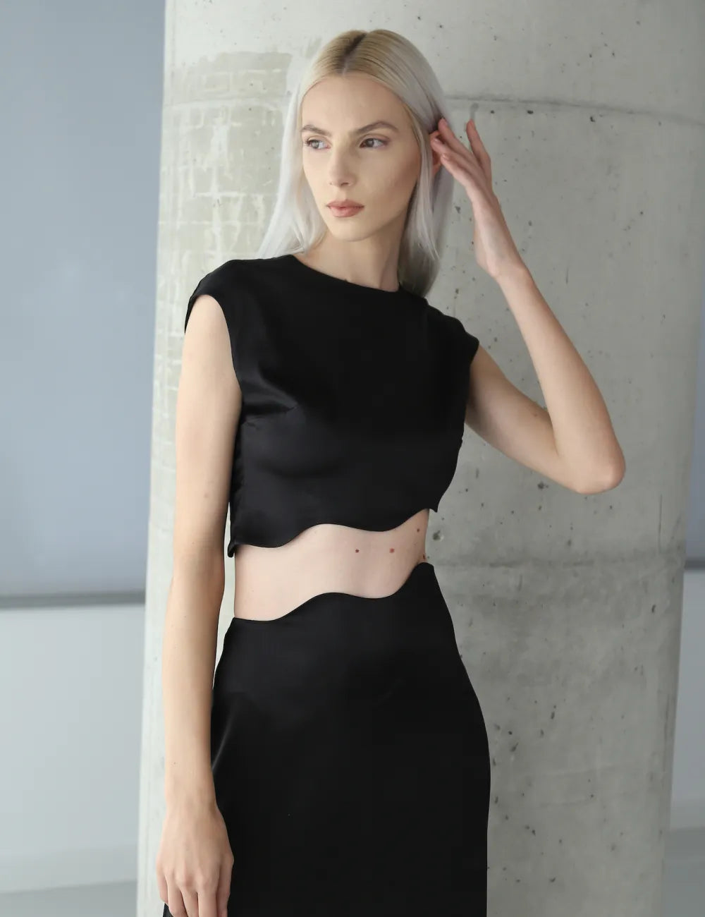 Rhea Black Silk Skirt Set