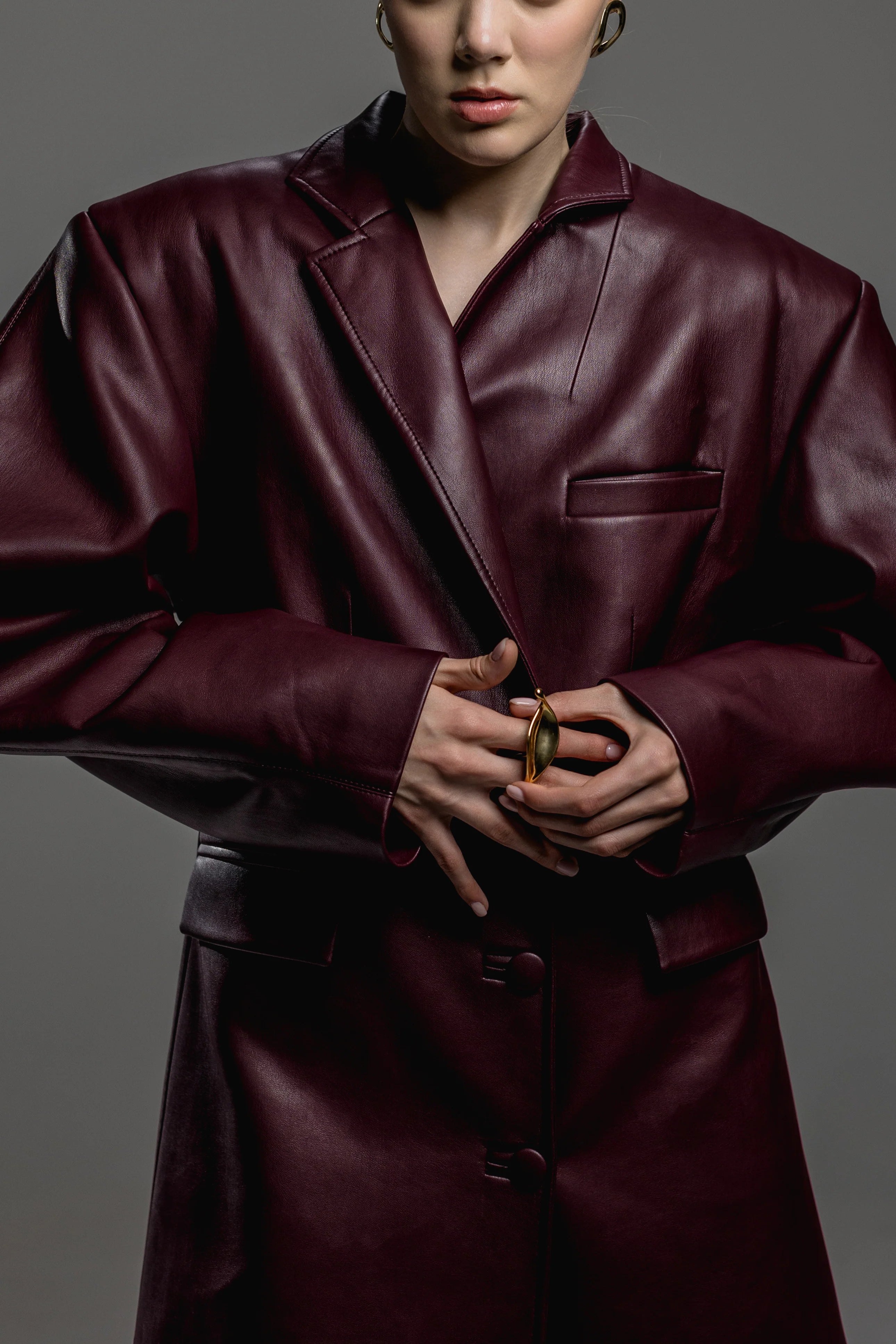 Burgundy Faux Leather Trench Coat